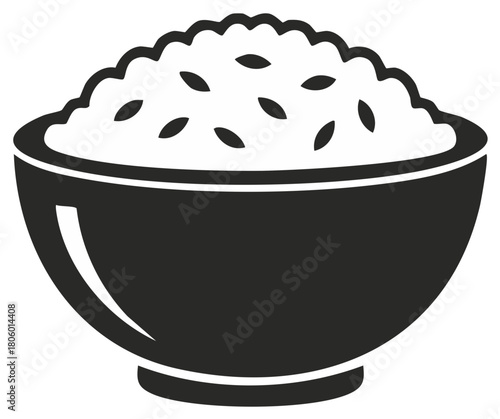 Bowl Filled with Rice Vector Illustration, Isolated Staple Food Meal Graphic