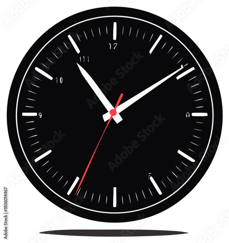 Classic black analog clock with white hands and red second hand indicating time