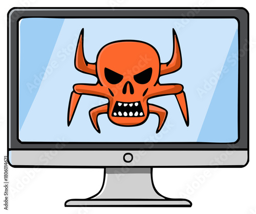 Computer Screen Displays Scary Spider Virus Symbol Danger Warning
