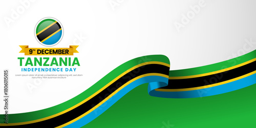 Tanzania independence day banner background 9th december design element with waving ribbon flag