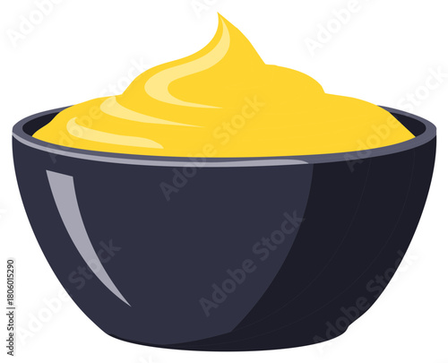 Yellow Sauce Served in Dark Gray Bowl Culinary Food Presentation