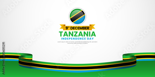 Tanzania independence day banner background 9th december design element with waving ribbon flag