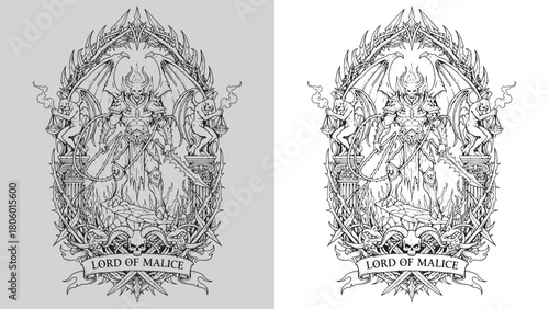 Lord of Malice: Demon Warrior with Whip and Sword in Spiked Arch