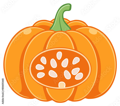 Bright Orange Pumpkin with a Seed Filled Section for Harvest or Halloween Celebration