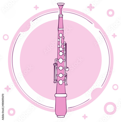 Pink Oboe Woodwind Instrument with Circle Shape Design Elements