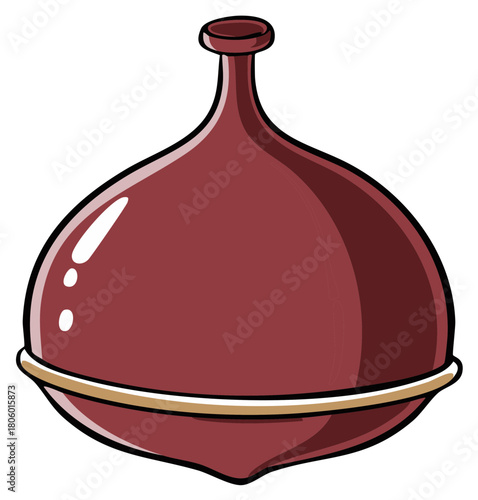 Shiny red traditional spinning top toy with a gold band cartoon illustration