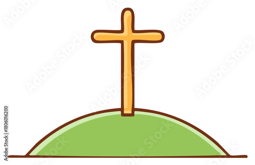 Simple Cartoon Cross on Hilltop