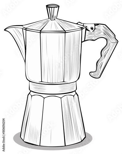 Vintage Italian Moka Pot Line Art Coffee Maker Illustration