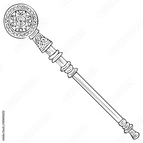 Ornate Staff with Decorative Head and Grips