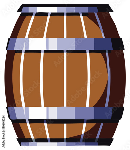 Traditional Wooden Barrel Illustration with Metal Hoops for Beverage Storage
