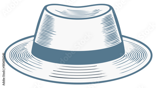 Classic Fedora Hat Illustration with Textured Lines and Simple Color Scheme