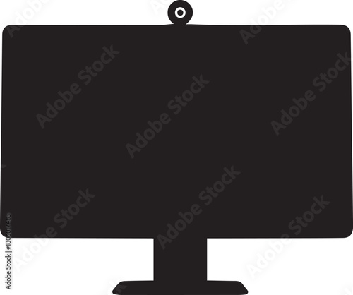 Computer screen with webcam black icon symbol for video conferencing and remote work