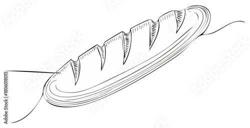 Simple line art illustration of a traditional French baguette with scored crust a staple bread