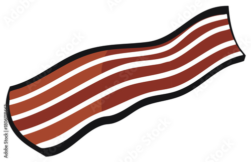 Crispy fried bacon rasher illustration with a wavy shape and bold outline