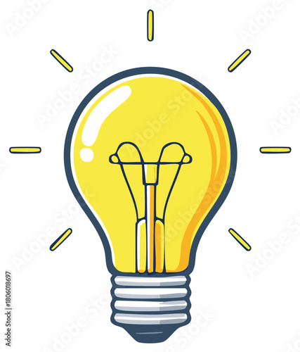 Bright Yellow Light Bulb Cartoon, Idea Generation, Innovation Symbol