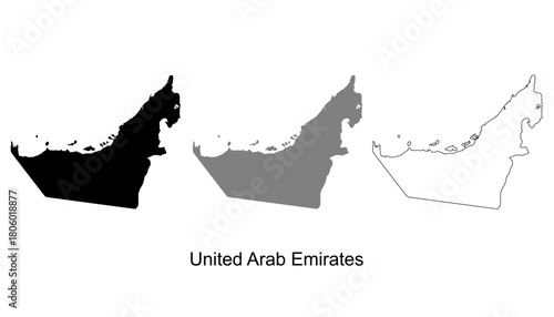 Set of United Arab Emirates Map Design. United Arab Emirates Map Vector Illustration on Silhouette, Gray, and Outline. Perfect for infographics, presentations, and educational materials.