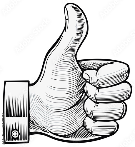 Hand giving a thumbs up in a retro style
