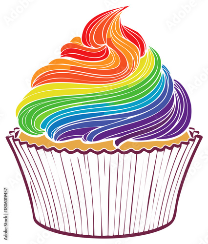 Rainbow Frosting Cupcake Illustration Sweet Treat Celebration