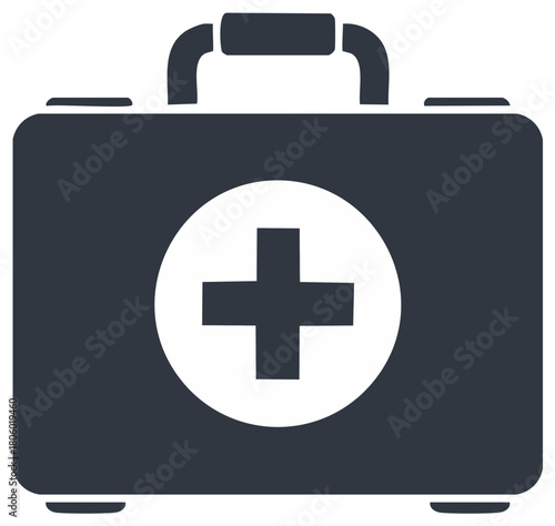 First aid kit icon featuring medical cross emblem, healthcare and emergency case