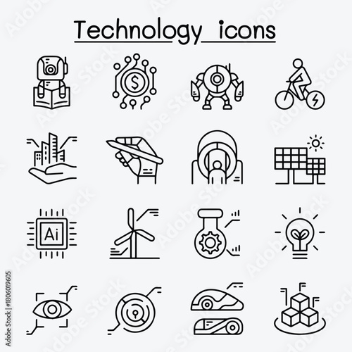 Technology Thin Line Icon Set