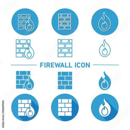 ファイアウォールのベクターアイコンセット（システム構成・資料作成）