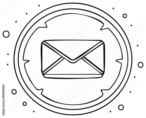 Envelope Symbol in Circle Isolated Outline Drawing for App or Web