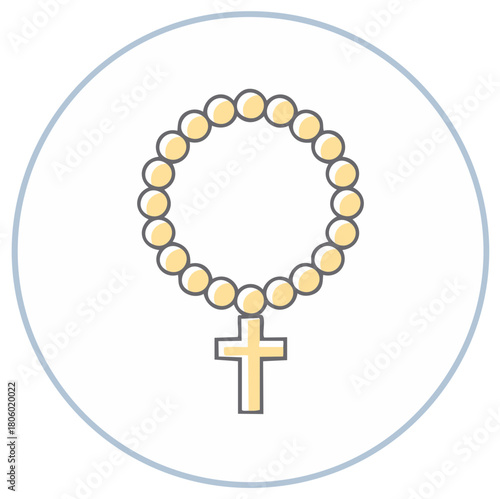 Rosary beads with a cross inside a circle vector illustration