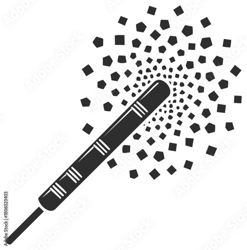 Magic Wand With Glowing Sparkles Vector Illustration in Black and White