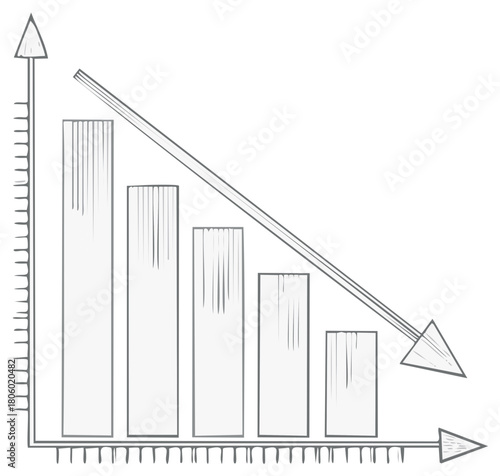 Decreasing Bar Chart Illustration: Decline, Losses, Negative Trend, and Downturn Concept