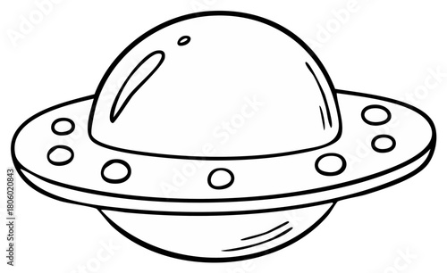 Simple outline drawing of a classic flying saucer alien spacecraft