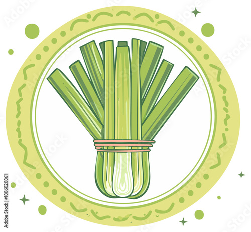 Hand-drawn Lemongrass bundle with decorative circle frame, Illustration