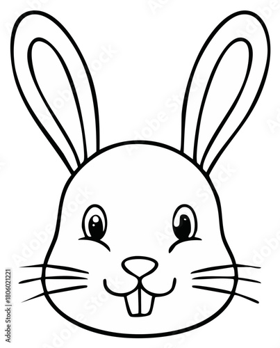 Cute cartoon rabbit face line art illustration. Easter bunny coloring page for children's activity.