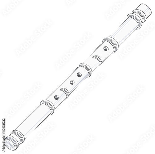 Detailed Line Art Illustration of a Recorder Musical Instrument for Classical Music Design