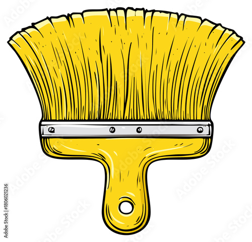 Vibrant yellow paint brush cartoon drawing for artistic and home improvement concepts