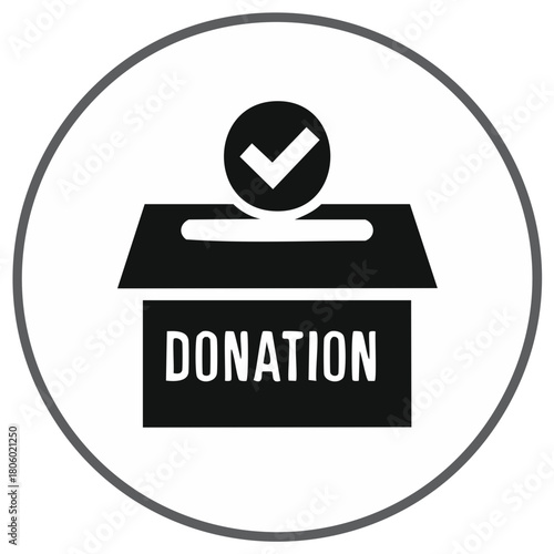 Charity donation box icon with checkmark symbol for giving and fundraising campaigns