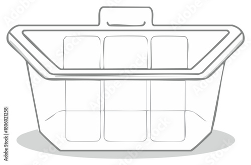 Vector outline of an ice cube tray with six square compartments and a convenient handle