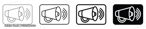 Megaphone announcement icon set featuring sound waves for communication alert marketing public relations advertisement and audio broadcast message vector symbol