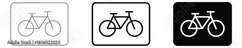 Simple set of bicycle vector icons for cycling signs or transportation interface design featuring thin line thick outline and reverse style options