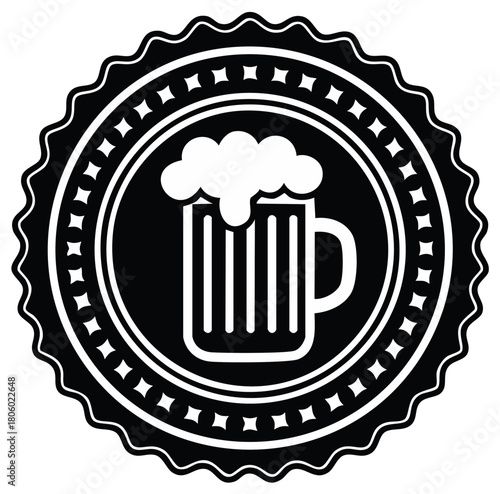 Classic beer pub sign icon with a foaming mug in a round stamp for brewery or bar branding