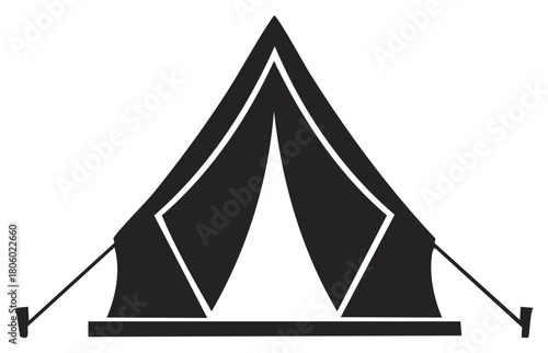 Camping tent icon in silhouette symbolizes outdoor adventures and vacation escapades