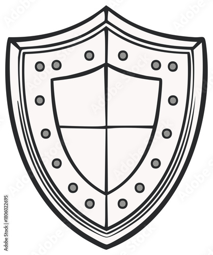 Stylized Metal Shield with Rivets Medieval Protection Defence Symbol Hand Drawn
