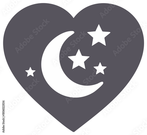 Heart with crescent moon and stars design, concept for dreams, love, and romance