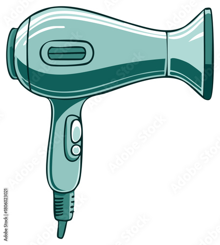 Modern teal hair dryer with clean lines and buttons