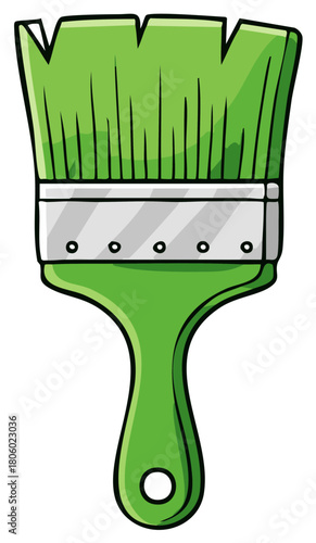 Cartoon illustration of a simple green paintbrush tool for art or home improvement