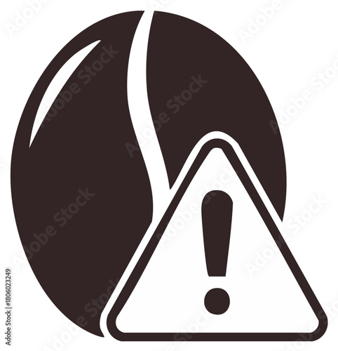 Coffee bean with warning sign caution about potential health effects issues vector illustration