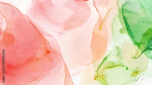 Abstract watercolor painting in orange, green and red shades