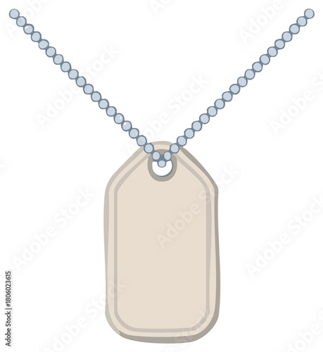 Blank military style dog tag on a simple bead chain against a plain background