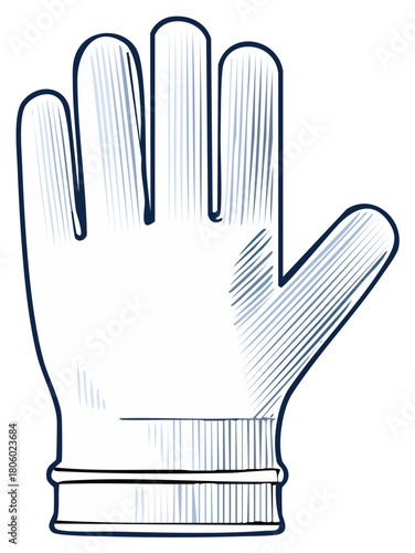 Stylized illustration of a protective work glove with finger details showing construction and manufacturing for safety, hygiene and protection