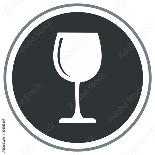 Simple wine glass icon in a circle. Flat vector silhouette symbol for a bar restaurant or winery menu design
