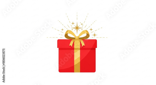 A delightful red gift box tied with a golden ribbon sits against a pristine, radiating joy and anticipation isolated on